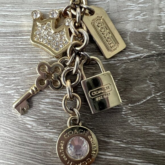 COACH RARE Designer Keychain Charms In Gold Key FOB With 5 Charms - Picture 2 of 3